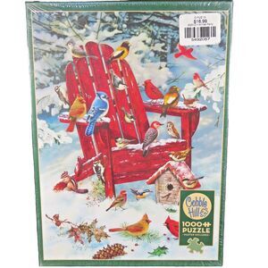 Jigsaw Puzzle Adirondack Birds Winter Cobble Hill 1000 Pcs. Holiday Wildbird NEW